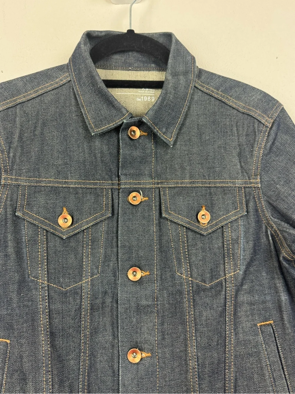 Gap 1969 Japanese Selvedge Men XS Tall Denim Trucker Jean Jacket Blue